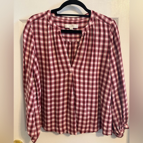 โค๏ธ BOGO Brick Red Plaid peasant style blouse Size Medium - Picture 9 of 10